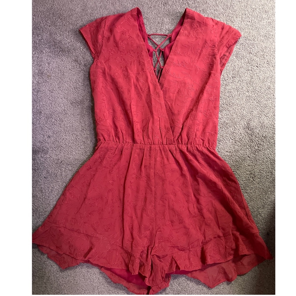 Lovers and friends red floral romper tie back small